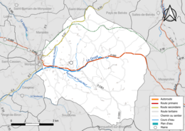 Carte en couleurs présentant le réseau hydrographique de la commune