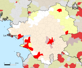 Localisation de l'aire d'attraction du Pouliguen dans le département de la Loire-Atlantique.