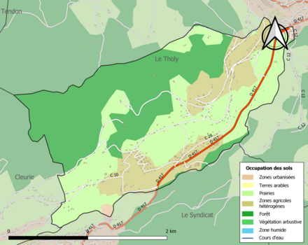 Carte en couleurs présentant l'occupation des sols.