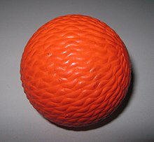 The ball used in rink bandy. The ball color is either cerise or orange Bandy ball (Orange).JPG