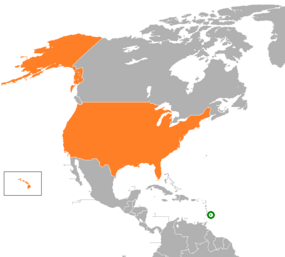 Mapa indicando localização de Barbados e dos Estados Unidos.