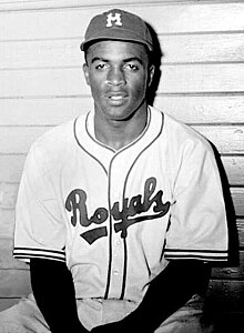 Jackie Robinson with the Triple-A Montreal Royals in July 1946 Baseball. Jack Robinson BAnQ P48S1P12829 (cropped).jpg