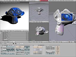 A Blender screenshot displaying the 3D test model Suzanne Blender 2.45 screenshot.jpg