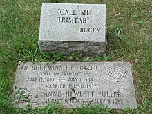 Gravestone of Buckminster Fuller with the quote "call me trimtab"
