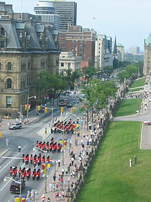 The Ceremonial Guard parading in Ottawa. The CG is an ad hoc unit of the Canadian Forces. Changing of the Guard parade Ottawa.JPG