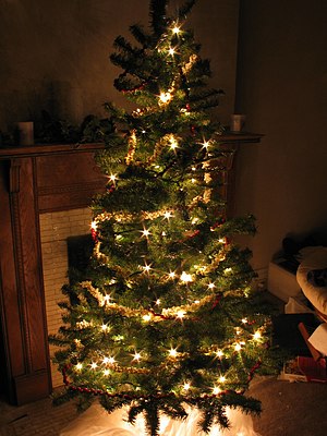 Our Christmas tree at night.