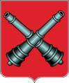 Di rosso, a due cannoni d'argento, posti in decusse (Distretto di Bychaŭ, Bielorussia)