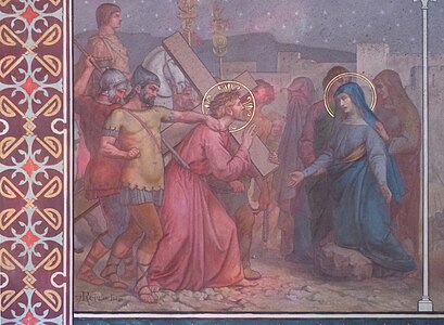 Détail d'une fresque de la chapelle Notre-Dame des Sept-Douleurs, Cathédrale Notre-Dame de Paris.
