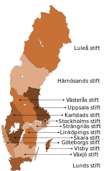 Map of Swedish dioceses Dioceses of Church of Sweden.svg