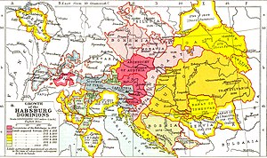 Habsburg-ruled lands (divided between Cisleithanian/Austrian-administered and Transalthanian/Hungarian-administered) Growth of Habsburg territories.jpg
