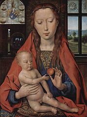 Painel esquerdo do Díptico da Virgem com Maarten van Nieuwenhove (1434), de Hans Memling, no Museu Memling de Bruges