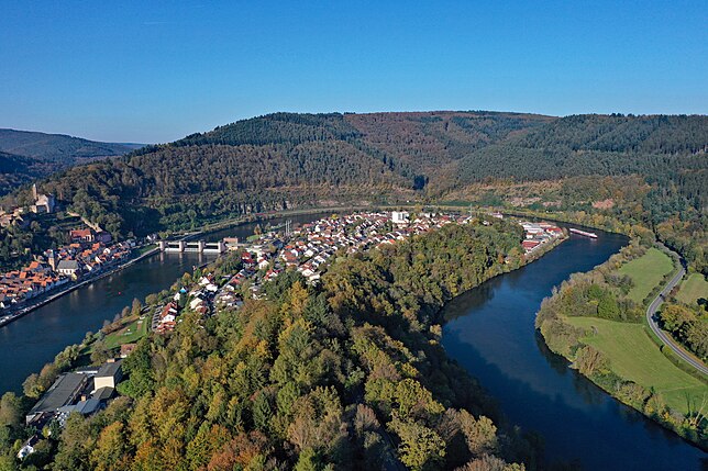 Luftbild mit Neckarschleife