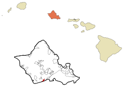 Approximate location in Honolulu County and the state of Hawaiʻi; this CDP is immediately west of the one highlighted
