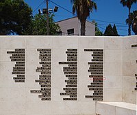 שמו של אורי לבוביץ (מסומן במסגרת אדומה) על גבי אנדרטת חיל הרפואה בבית חולים 10 בחיפה, מסומן 12 מלמעלה בקבוצת החיילים שנהרגו בין השנים 1961–1970