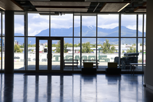 Cafeteria at Emily Carr University. Interior view of Emily Carr University campus cafeteria, facing the mountains to the north.png