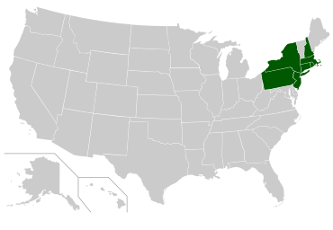 Az államok, amikben Ivy League-egyetemek vannak, az Egyesült Államok térképén