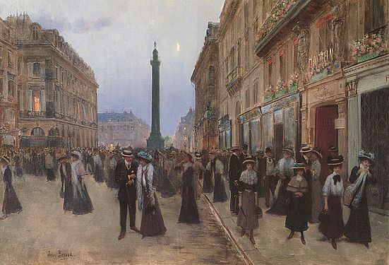 1907. 'La Rue de la Paix' by Jean Béraud. Paquin's salon is on the far right.