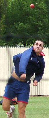 Pietersen bowling off-spin in the Adelaide Oval nets in November 2006. Kevin pietersen bowl.jpg