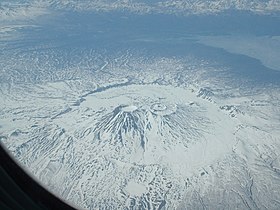 Vue aérienne du volcan.