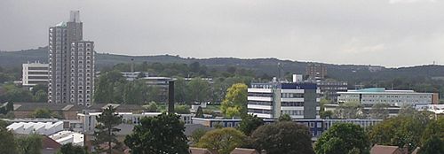 Loughborough University's campus from the town's Carillon tower. Loughborough University from Carillon.jpg