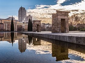 Temple of Debod (Madrid, Spain) in the reflecting pool of the garden of the Parque del Oeste Madrid-Debod-TempleP1340709.jpg