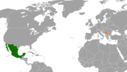 Карта с указанием местоположения Мексики и Сербии