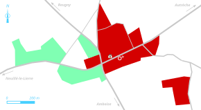 Vue d'une carte en couleur représentant les étapes de développement du bâti d'un bourg.