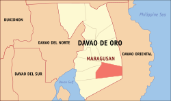 Mapa ng Davao de Oro na nagpapakita sa lokasyon ng Maragusan.