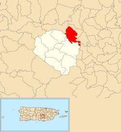 Location of Plata within the municipality of Aibonito shown in red