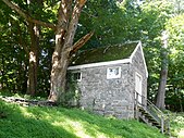 Eight-seat stone outhouse at the Thomas Leiper Estate near Wallingford, Pennsylvania Thomas Leiper Estate 8 seater.jpg