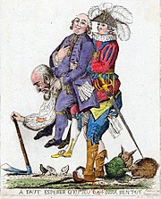 Caricature of the Third Estate carrying the First Estate (clergy) and the Second Estate (nobility) on its back Troisordres.jpg