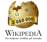 Svenskspråkiga Wikipedias logotyp när 3 000 000 artiklar nåddes (april 2016)