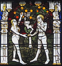 Detail from the Great East Window, "Adam and Eve, the Fall from Grace" (1405-08)