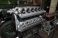 Experimental V12 sleeve-valve diesel engine designed for Rolls-Royce by Harry Ricardo 1930. In a car driven by George Eyston it held the diesel land speed record until 1950. 1930 Rolls-Royce Ricardo Diesel Engine (5953963416).jpg