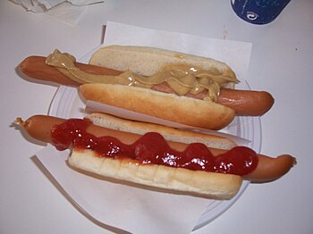 Hot dogs with ketchup and mustard