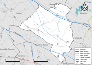 Carte en couleur présentant le réseau hydrographique de la commune