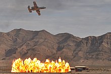 An Air Force A-10 demonstrating close air support at Nellis AFB A-10 simulates close air support.jpg