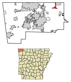 Location of Garfield in Benton County, Arkansas.