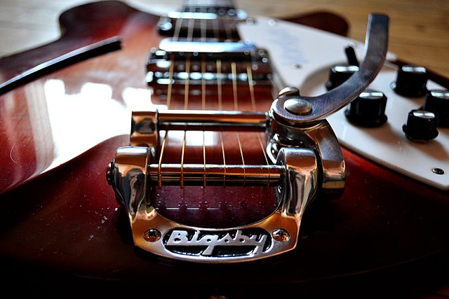 whammy bar "Bigsby" on a Rickenbacker electric guitar