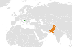 Map indicating locations of Bosnia and Pakistan