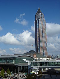 The Frankfurt Book Fair with the fair's tower ...