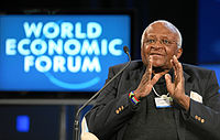 Archbishop Desmond Tutu (BD '65, MTh '66) was awarded the Nobel Peace Prize in 1984 Desmond tutu wef.jpg