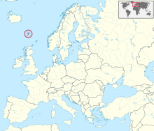 Carte administrative de l'Europe, montrant les îles Féroé en rouge.