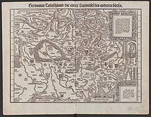 This map published in Zurich in 1548 defines "the German Nation" based on its traditions, customs and language. Germania Teutschland at eRara.jpg