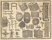 Imkereigerät im 19. Jahrhundert, Tafel aus Riem, Werner: Der praktische Bienenvater. Leipzig 1820