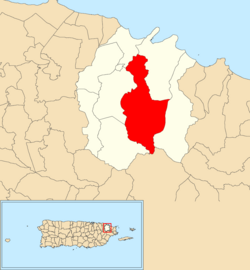 Location of Jiménez within the municipality of Río Grande shown in red