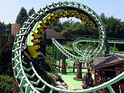 A train going through one of the ride's corkscrews.