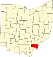 Kort over Ohio med Meigs County markeret