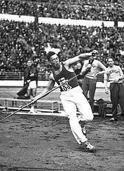 Matti Järvinen throwing the javelin at the 1932 Summer Olympics.