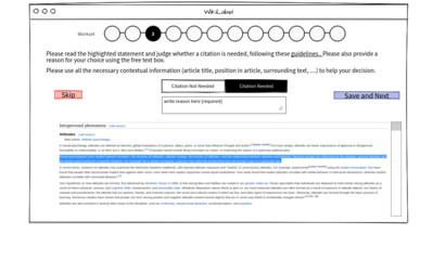 Pilot 1: A free text box allows annotators to specify the reason why the highlighted sentence needs a citation or doesn't need a citation.